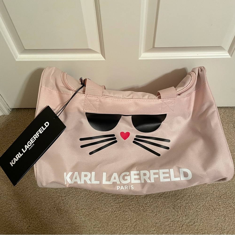 NWT Karl Lagerfeld Cat Travel Tote Pink and Black